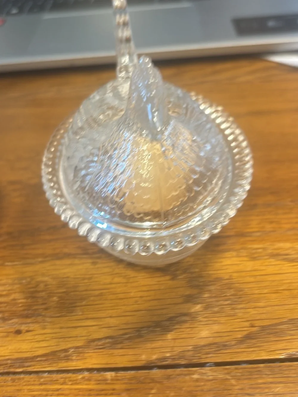 Clear Glass Lidded Dish & Black Glass Salt Cellar Set